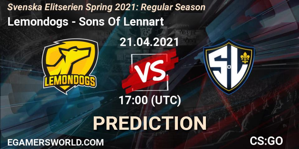 Prognoza Lemondogs - Sons Of Lennart. 21.04.2021 at 17:00, Counter-Strike (CS2), Svenska Elitserien Spring 2021: Regular Season