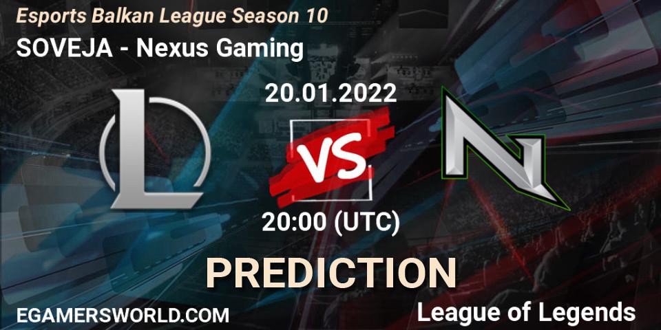 Prognoza SOVEJA - Nexus Gaming. 20.01.2022 at 20:00, LoL, Esports Balkan League Season 10