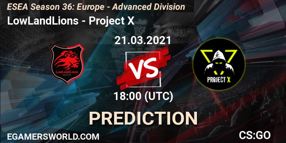 Prognoza LowLandLions - Project X. 21.03.2021 at 18:00, Counter-Strike (CS2), ESEA Season 36: Europe - Advanced Division