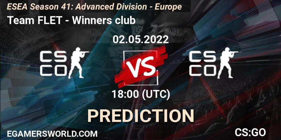 Prognoza Team FLET - Winners club. 02.05.2022 at 18:00, Counter-Strike (CS2), ESEA Season 41: Advanced Division - Europe