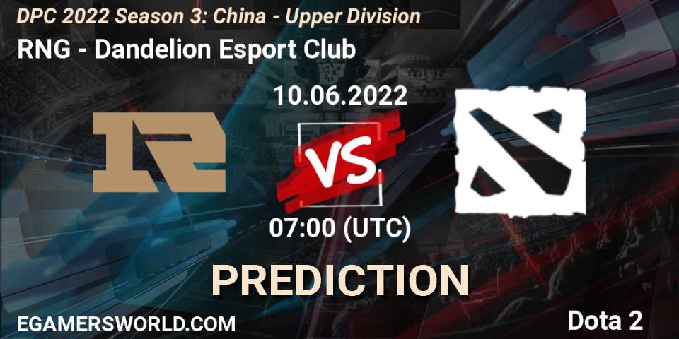 Prognoza RNG - Dandelion Esport Club. 10.06.2022 at 08:05, Dota 2, DPC 2021/2022 China Tour 3: Division I
