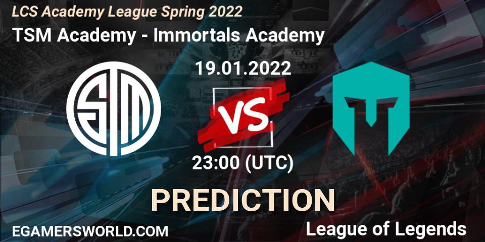 Prognoza TSM Academy - Immortals Academy. 19.01.2022 at 23:00, LoL, LCS Academy League Spring 2022