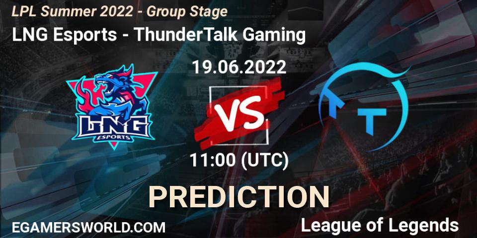 Prognoza LNG Esports - TT Gaming. 19.06.2022 at 11:00, LoL, LPL Summer 2022 - Group Stage
