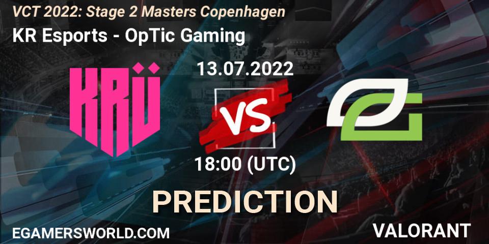 Prognoza KRÜ Esports - OpTic Gaming. 13.07.2022 at 18:05, VALORANT, VCT 2022: Stage 2 Masters Copenhagen
