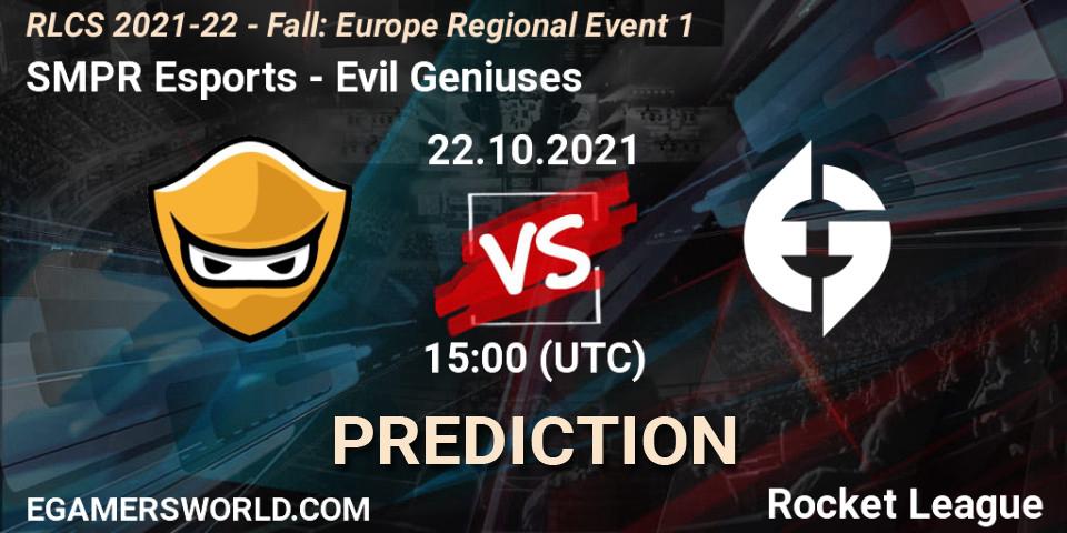 Prognoza SMPR Esports - Evil Geniuses. 22.10.2021 at 15:00, Rocket League, RLCS 2021-22 - Fall: Europe Regional Event 1
