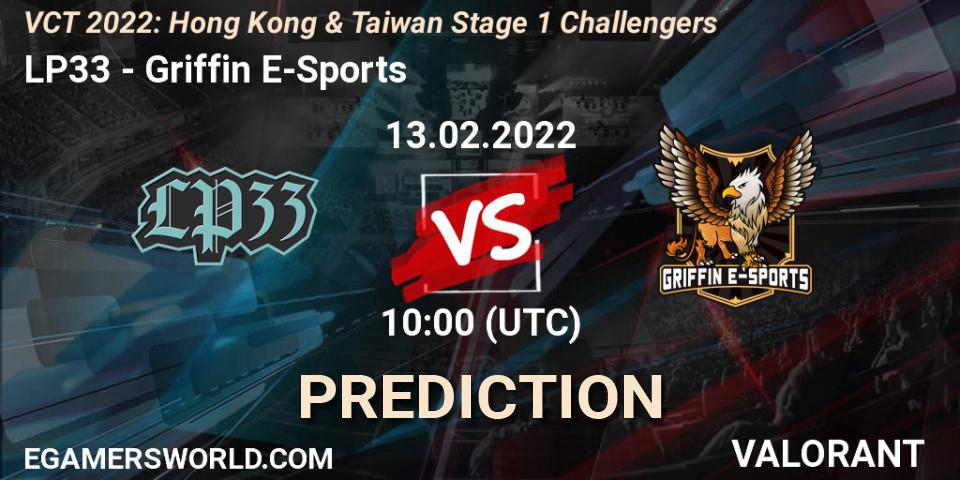 Prognoza LP33 - Griffin E-Sports. 13.02.2022 at 10:00, VALORANT, VCT 2022: Hong Kong & Taiwan Stage 1 Challengers