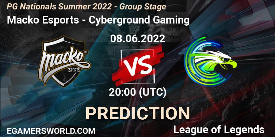 Prognoza Macko Esports - Cyberground Gaming. 08.06.2022 at 20:00, LoL, PG Nationals Summer 2022 - Group Stage