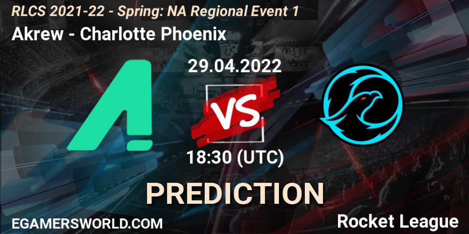 Prognoza Akrew - Charlotte Phoenix. 29.04.2022 at 18:30, Rocket League, RLCS 2021-22 - Spring: NA Regional Event 1