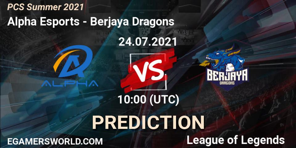 Prognoza Alpha Esports - Berjaya Dragons. 24.07.2021 at 10:00, LoL, PCS Summer 2021