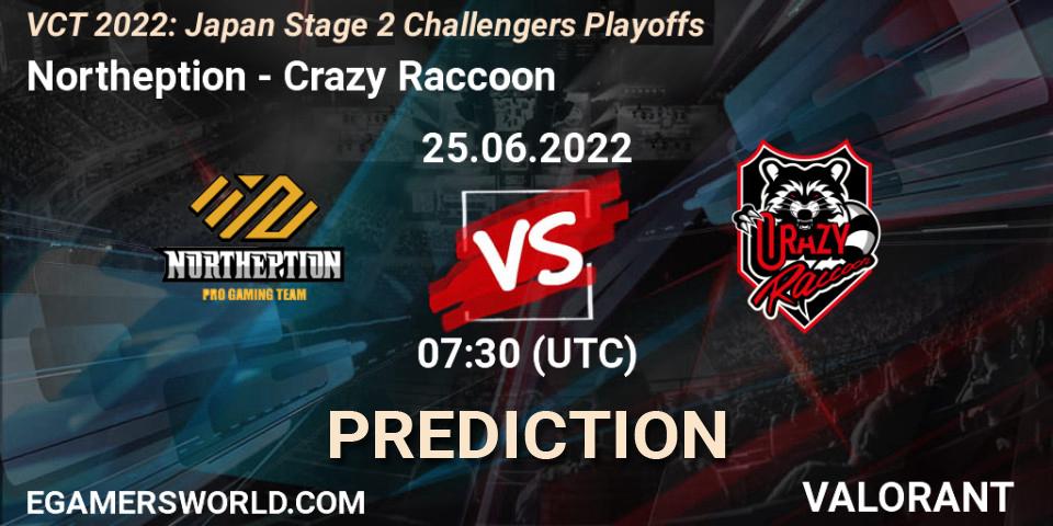 Prognoza Northeption - Crazy Raccoon. 25.06.22, VALORANT, VCT 2022: Japan Stage 2 Challengers Playoffs
