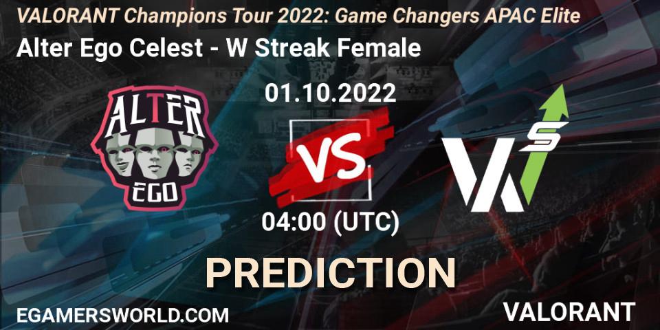 Prognoza Alter Ego Celestè - W Streak Female. 01.10.2022 at 04:00, VALORANT, VCT 2022: Game Changers APAC Elite