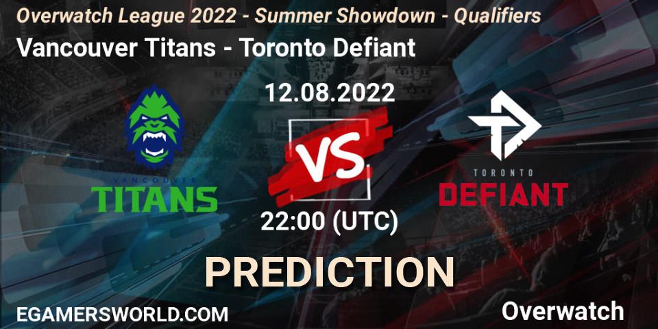 Prognoza Vancouver Titans - Toronto Defiant. 12.08.2022 at 23:00, Overwatch, Overwatch League 2022 - Summer Showdown - Qualifiers