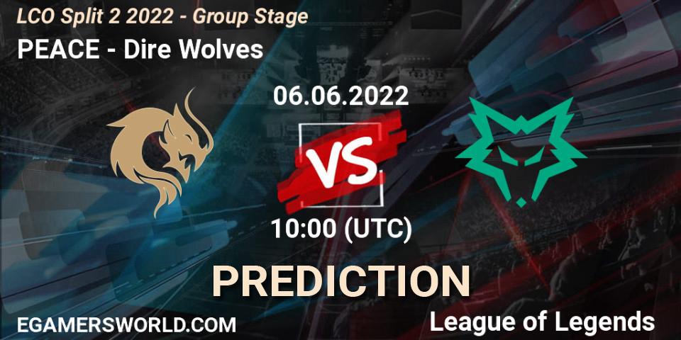 Prognoza PEACE - Dire Wolves. 06.06.2022 at 10:00, LoL, LCO Split 2 2022 - Group Stage
