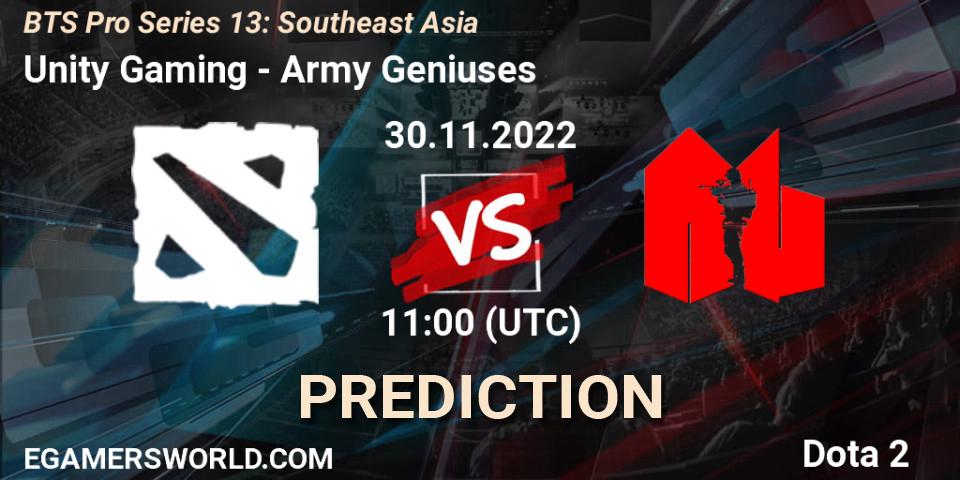 Prognoza Unity Gaming - Army Geniuses. 30.11.22, Dota 2, BTS Pro Series 13: Southeast Asia