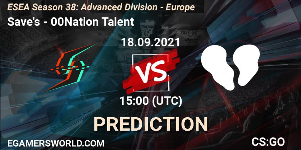 Prognoza Save's - 00Nation Talent. 18.09.2021 at 15:00, Counter-Strike (CS2), ESEA Season 38: Advanced Division - Europe
