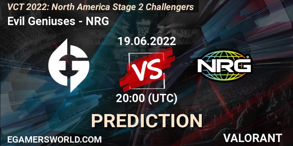 Prognoza Evil Geniuses - NRG. 19.06.2022 at 20:20, VALORANT, VCT 2022: North America Stage 2 Challengers