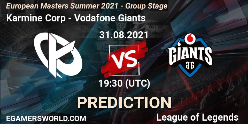 Prognoza Karmine Corp - Vodafone Giants. 31.08.2021 at 19:15, LoL, European Masters Summer 2021 - Group Stage