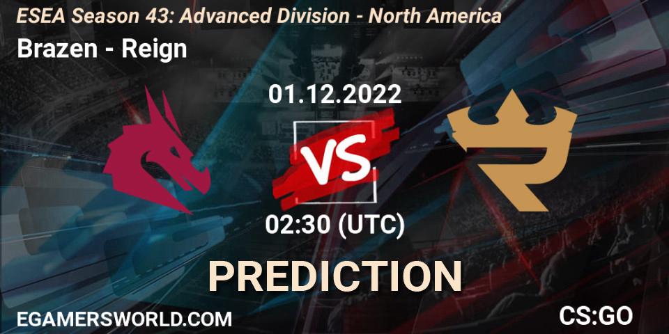 Prognoza Brazen - Reign. 01.12.22, CS2 (CS:GO), ESEA Season 43: Advanced Division - North America