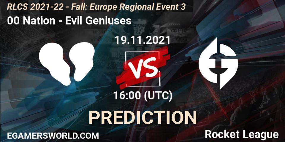 Prognoza 00 Nation - Evil Geniuses. 19.11.2021 at 16:00, Rocket League, RLCS 2021-22 - Fall: Europe Regional Event 3