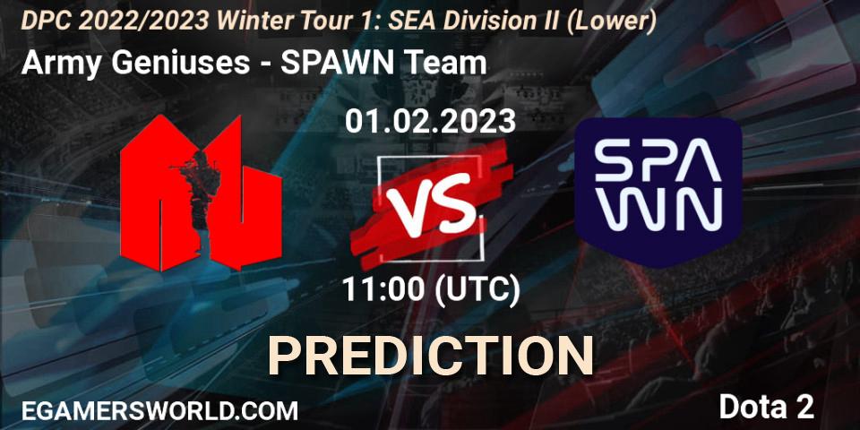 Prognoza Army Geniuses - SPAWN Team. 01.02.23, Dota 2, DPC 2022/2023 Winter Tour 1: SEA Division II (Lower)