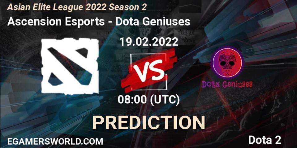 Prognoza Ascension Esports - Dota Geniuses. 19.02.2022 at 08:00, Dota 2, Asian Elite League 2022 Season 2