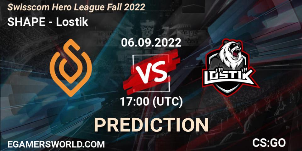 Prognoza SHAPE - Lostik. 06.09.2022 at 17:00, Counter-Strike (CS2), Swisscom Hero League Fall 2022
