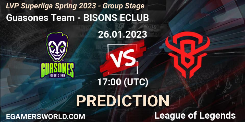 Prognoza Guasones Team - BISONS ECLUB. 26.01.2023 at 17:00, LoL, LVP Superliga Spring 2023 - Group Stage