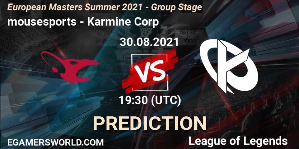 Prognoza mousesports - Karmine Corp. 30.08.2021 at 19:10, LoL, European Masters Summer 2021 - Group Stage