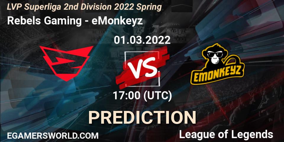 Prognoza Rebels Gaming - eMonkeyz. 01.03.22, LoL, LVP Superliga 2nd Division 2022 Spring