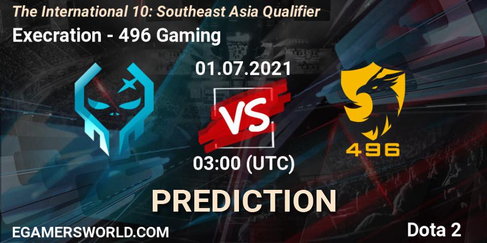 Prognoza Execration - 496 Gaming. 01.07.2021 at 03:01, Dota 2, The International 10: Southeast Asia Qualifier