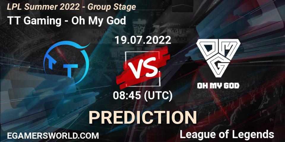 Prognoza TT Gaming - Oh My God. 19.07.2022 at 09:00, LoL, LPL Summer 2022 - Group Stage