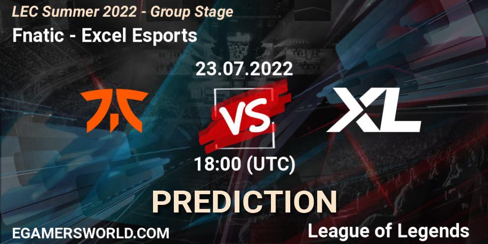 Prognoza Fnatic - Excel Esports. 23.07.2022 at 19:00, LoL, LEC Summer 2022 - Group Stage