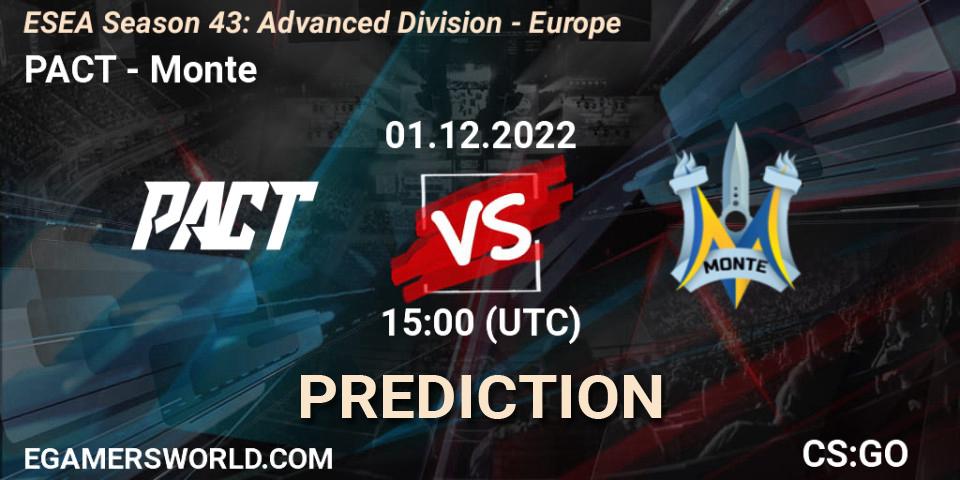 Prognoza PACT - Monte. 01.12.22, CS2 (CS:GO), ESEA Season 43: Advanced Division - Europe