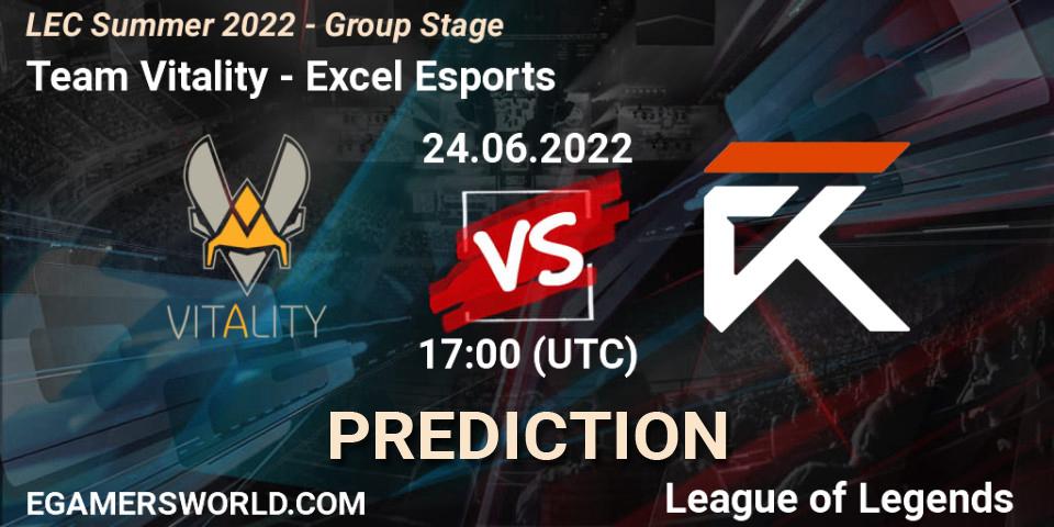 Prognoza Team Vitality - Excel Esports. 24.06.2022 at 17:00, LoL, LEC Summer 2022 - Group Stage