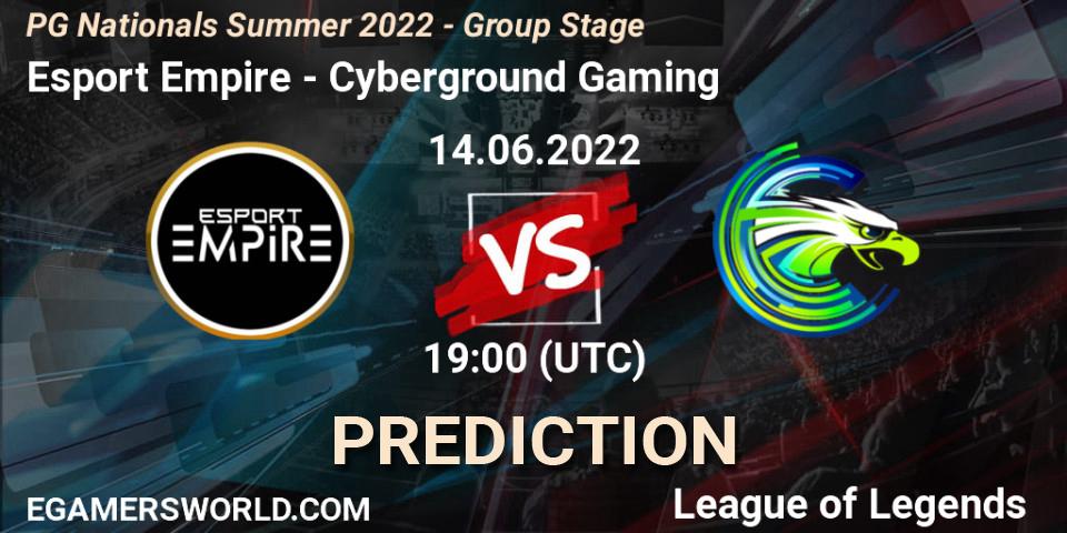 Prognoza Esport Empire - Cyberground Gaming. 14.06.2022 at 19:00, LoL, PG Nationals Summer 2022 - Group Stage