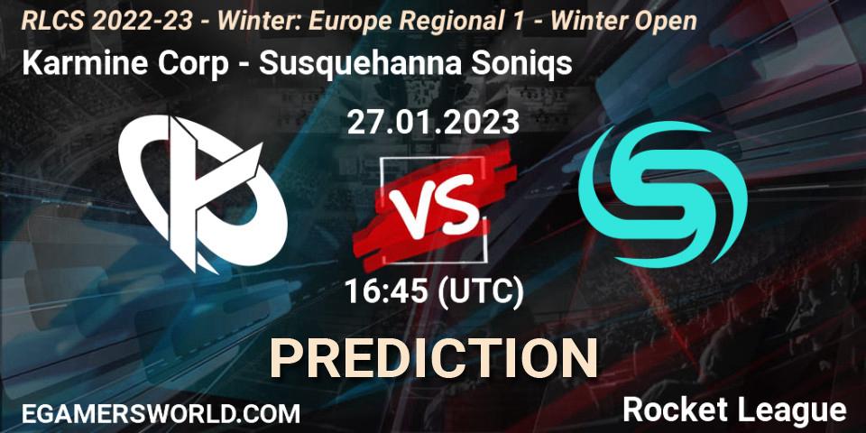 Prognoza Karmine Corp - Susquehanna Soniqs. 27.01.2023 at 16:45, Rocket League, RLCS 2022-23 - Winter: Europe Regional 1 - Winter Open