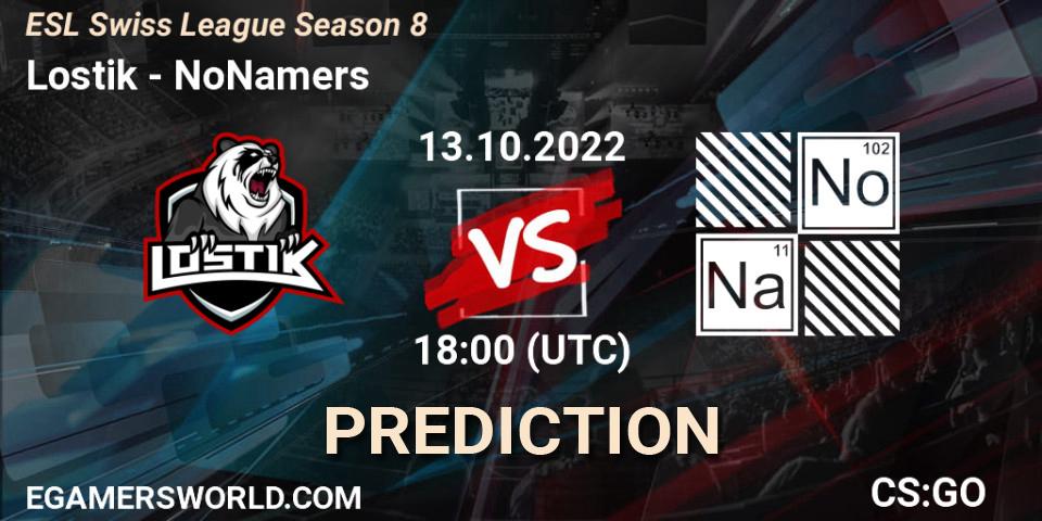 Prognoza Lostik - NoNamers. 13.10.2022 at 18:00, Counter-Strike (CS2), ESL Swiss League Season 8