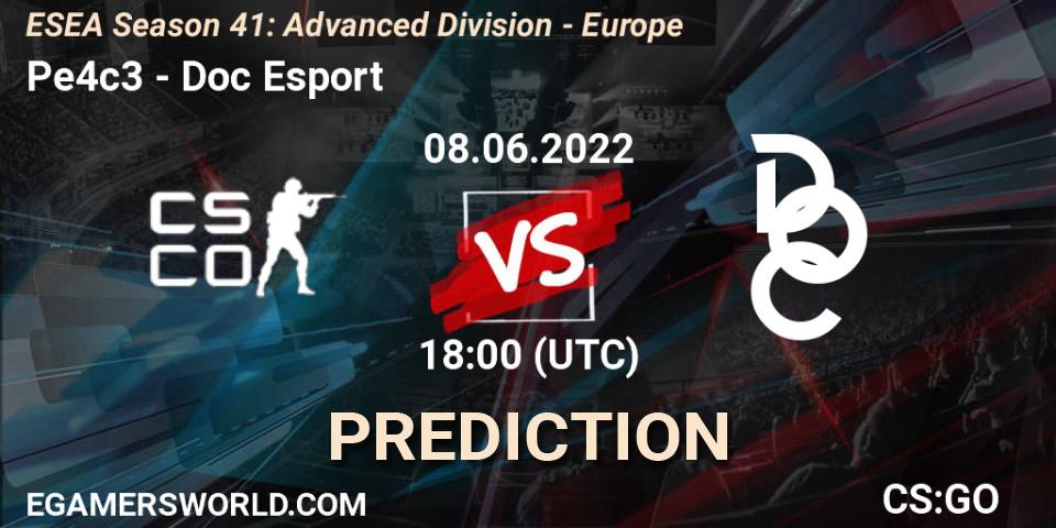 Prognoza Pe4c3 - Doc Esport. 08.06.2022 at 18:00, Counter-Strike (CS2), ESEA Season 41: Advanced Division - Europe
