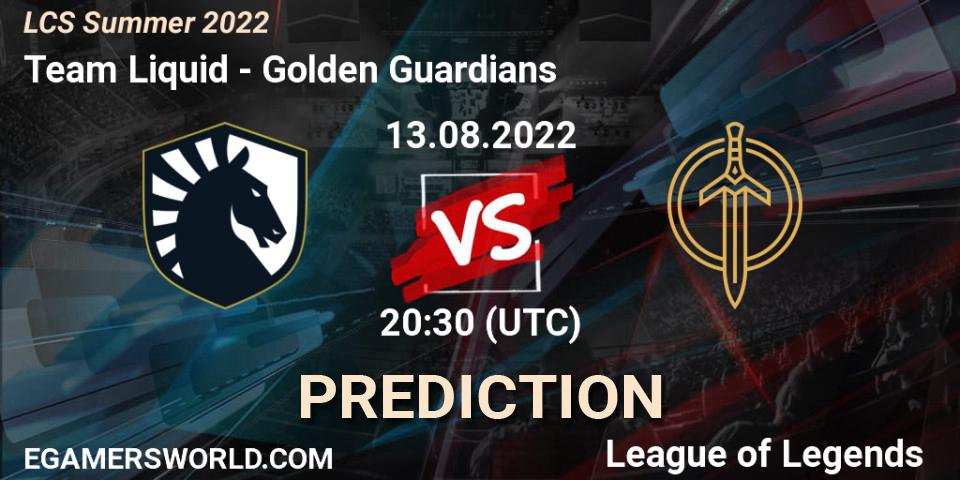 Prognoza Team Liquid - Golden Guardians. 13.08.22, LoL, LCS Summer 2022