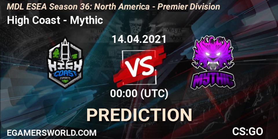 Prognoza High Coast - Mythic. 14.04.2021 at 00:00, Counter-Strike (CS2), MDL ESEA Season 36: North America - Premier Division