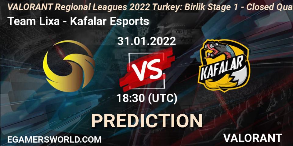 Prognoza Team Lixa - Kafalar Esports. 31.01.2022 at 17:30, VALORANT, VALORANT Regional Leagues 2022 Turkey: Birlik Stage 1 - Closed Qualifier