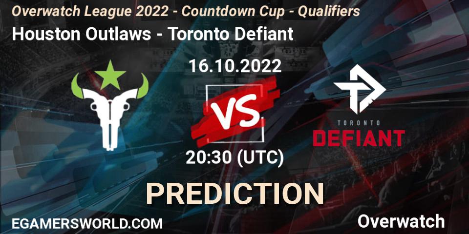 Prognoza Houston Outlaws - Toronto Defiant. 16.10.2022 at 20:30, Overwatch, Overwatch League 2022 - Countdown Cup - Qualifiers