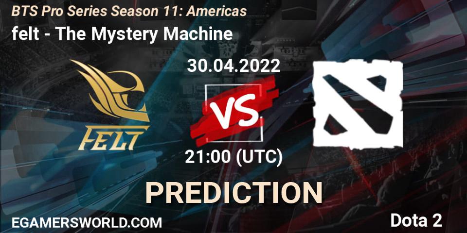 Prognoza felt - The Mystery Machine. 30.04.2022 at 21:00, Dota 2, BTS Pro Series Season 11: Americas