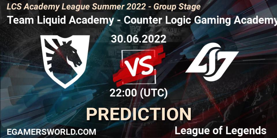 Prognoza Team Liquid Academy - Counter Logic Gaming Academy. 30.06.2022 at 22:00, LoL, LCS Academy League Summer 2022 - Group Stage