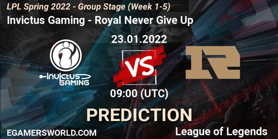 Prognoza Invictus Gaming - Royal Never Give Up. 23.01.2022 at 09:00, LoL, LPL Spring 2022 - Group Stage (Week 1-5)