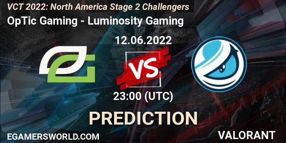 Prognoza OpTic Gaming - Luminosity Gaming. 12.06.2022 at 22:05, VALORANT, VCT 2022: North America Stage 2 Challengers