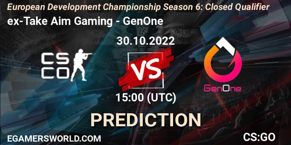 Prognoza ex-Take Aim Gaming - GenOne. 30.10.2022 at 15:00, Counter-Strike (CS2), European Development Championship Season 6: Closed Qualifier