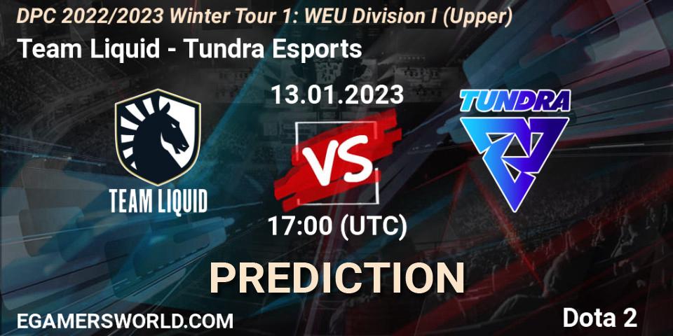 Prognoza Team Liquid - Tundra Esports. 13.01.2023 at 16:55, Dota 2, DPC 2022/2023 Winter Tour 1: WEU Division I (Upper)
