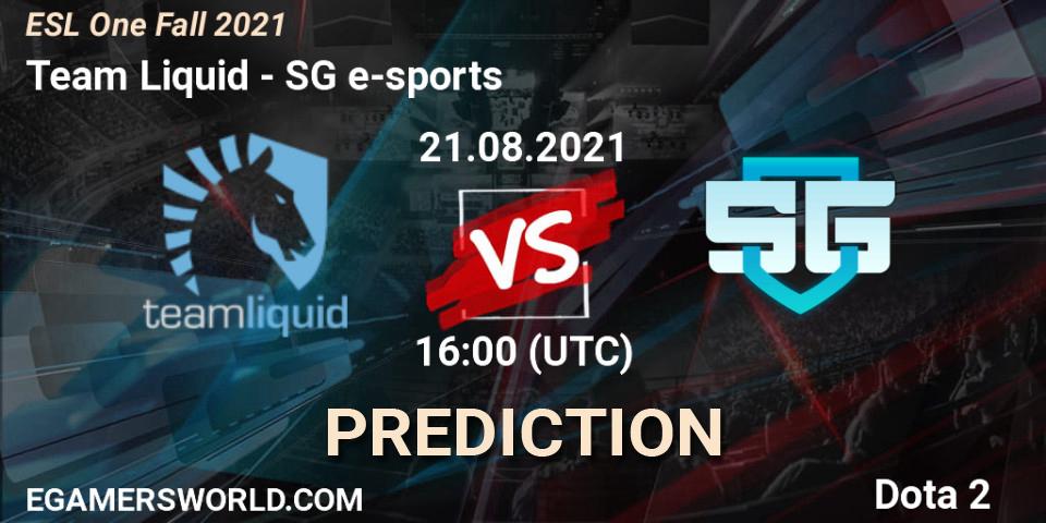 Prognoza Team Liquid - SG e-sports. 21.08.2021 at 15:55, Dota 2, ESL One Fall 2021
