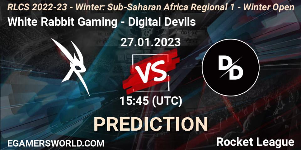 Prognoza White Rabbit Gaming - Digital Devils. 27.01.2023 at 15:45, Rocket League, RLCS 2022-23 - Winter: Sub-Saharan Africa Regional 1 - Winter Open
